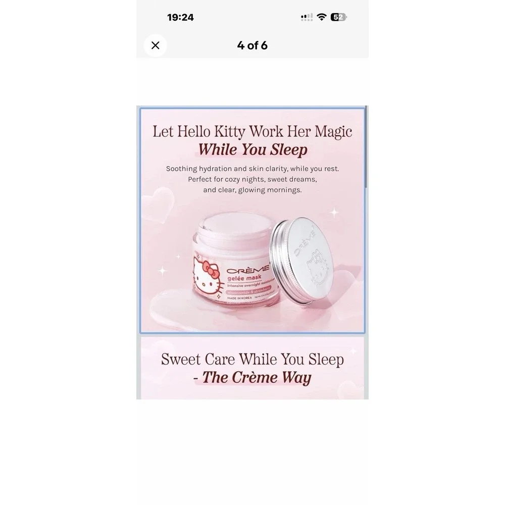 The Creme Shop Hello Kitty Overnight Face Mask Gel Hydrating Niacinamide K-Beaut